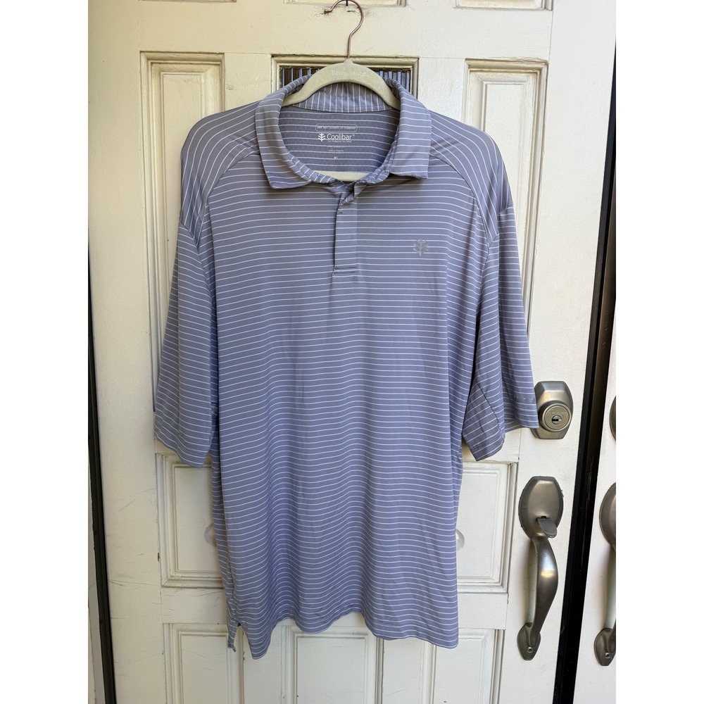 Coolibar Sun Protection Polo Shirt Striped‎ UPF 50+ Gray Short Sleeve Size XL